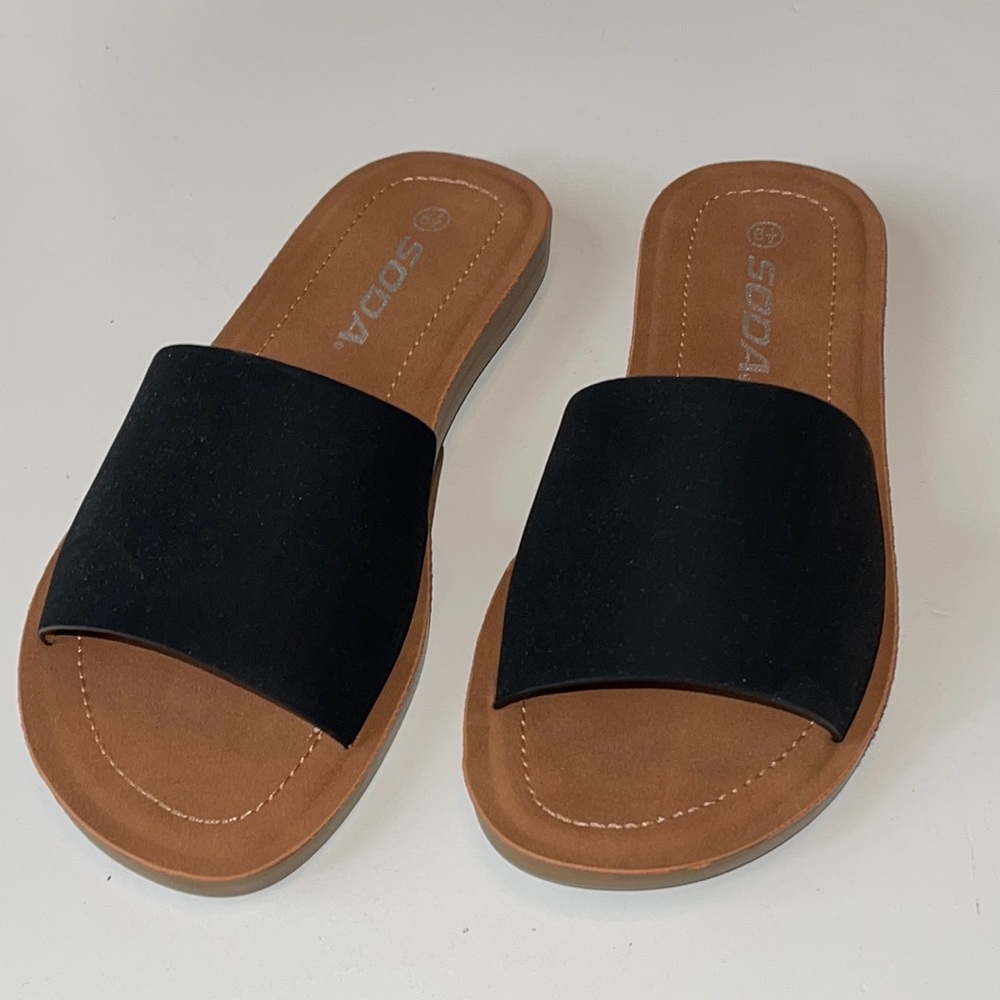 Soda Black Slide on Sandal